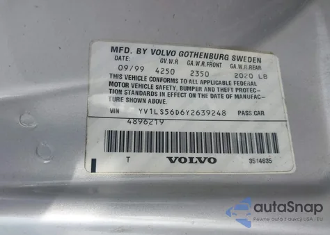 2000 Volvo S70 из США, поврежденный, VIN YV1LS56D6Y2639248